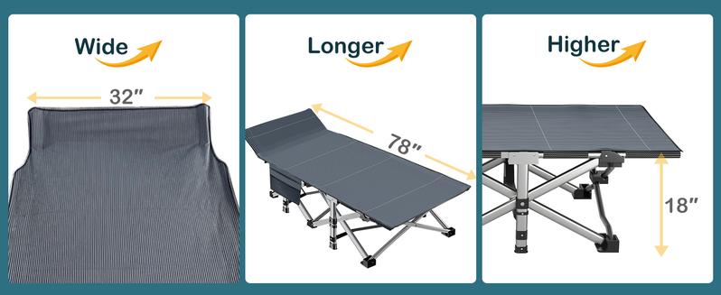 SLSY Oversized XXL Folding Camping Cot for Adults, 32'' Wide Folding Cot Bed for Sleeping with 2 Sided Mattress & Carry Bag, Tent Cot, Supports 900 lbs