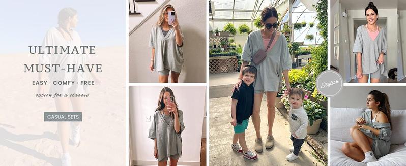 Yeokou Women's 2 Pieces Outfit Oversized T-shirt Biker Shorts Set Hot Short Reversible Set