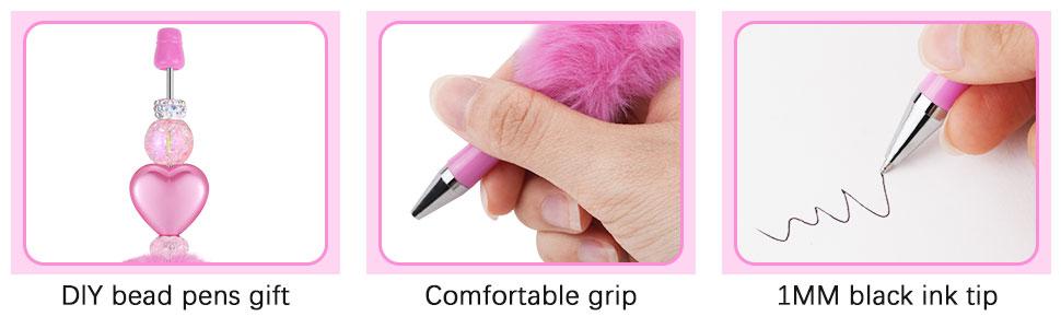 18-Piece Fluffy Beadable Retractable Ball Point Pens, 18-Color Cute Plastic Beaded Black Ink Writing Tools, DIY Office School Supplies, Christmas Unique Gifts for Colleagues, Assorted Pens & Refills, Ball Point Pens & Refills