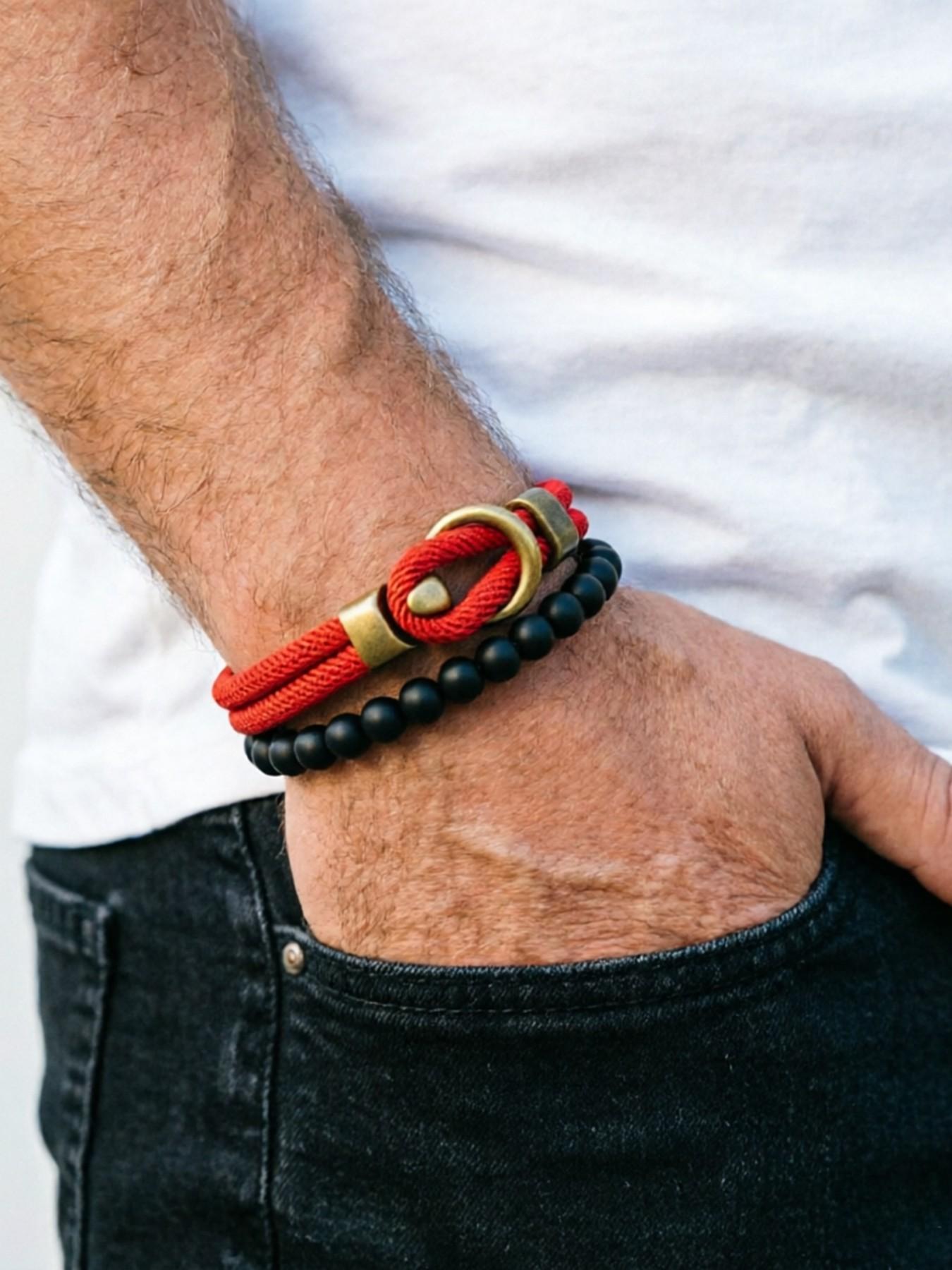 Men's Jewelry Set, Vintage Beaded Bracelet & Hand Rope, 2-Piece Men's Accessory Collection, Stylish Fashion Accessories