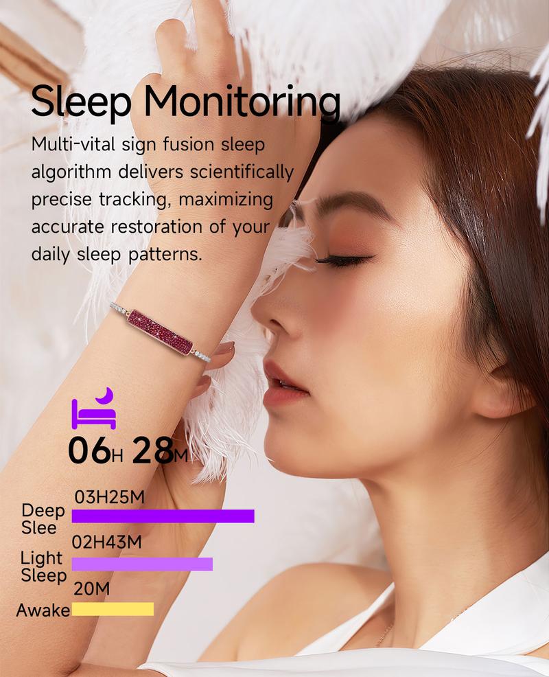 Lifebee Smart Fashion Bracelet, Women's Sport Diamond Ring, Accurate Heart Rate Pressure Sleep Monitoring, Syncs Data Via APP, Fitness Tracker