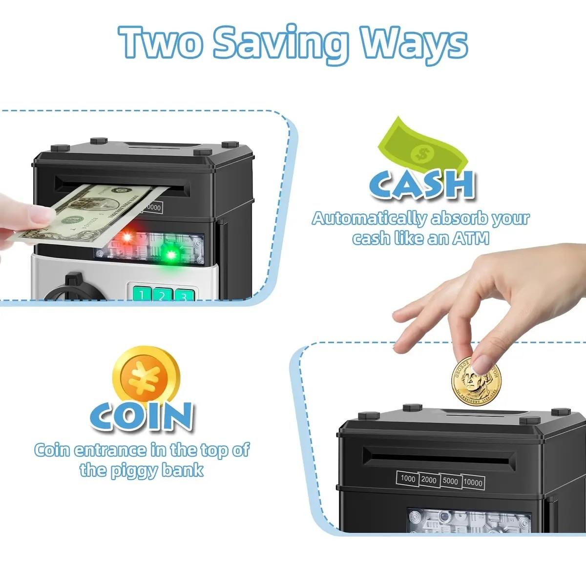 Adult & Kids Electronic Atm Piggy Bank, Password Lock & Auto Cash Slot, Large Capacity, Fits All Us Coins, Coin Storage, Secure Savings Solution, Cash Saving Box