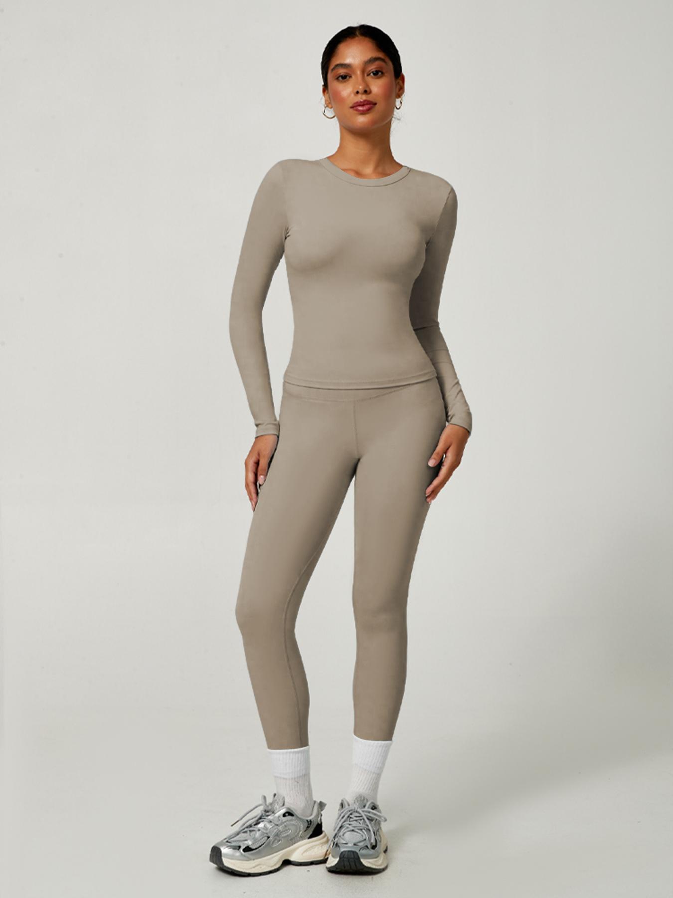 Women's Sporty Solid Color Top & Pants Set, Comfortable Tee & Slim Fit Leggings, Ideal for Daily Yoga & Fitness Activities