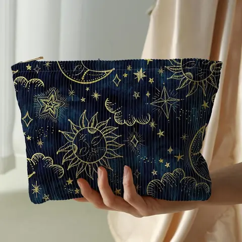 Christmas Creative Star Pattern Velvet Cosmetic Bag, Casual Fashion, Lightweight Multi-Functional Travel Makeup Pouch, Ideal for Holidays
