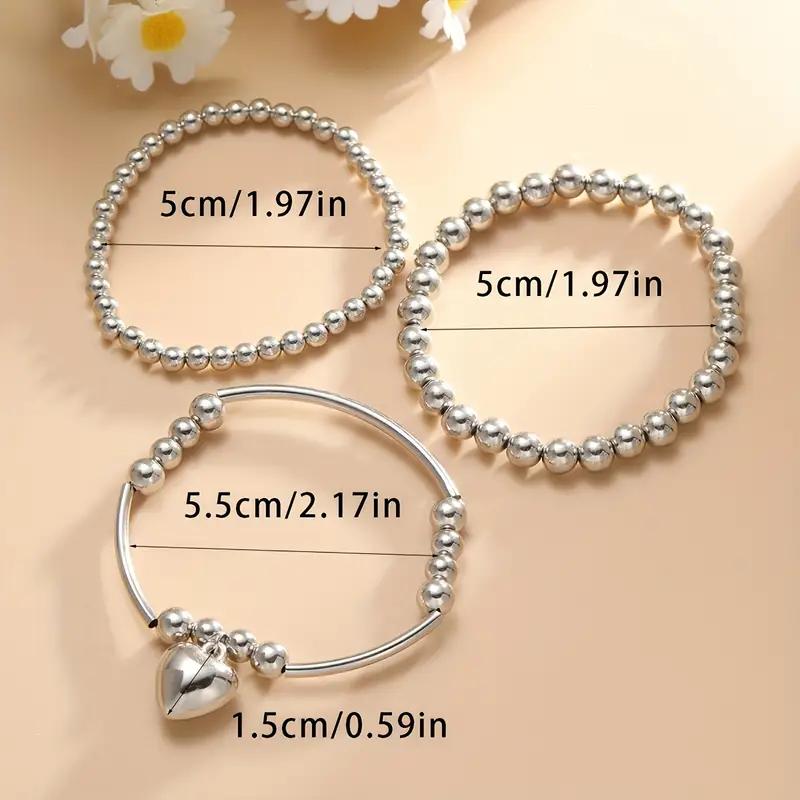 Fashion heart-shaped bead string 3-piece bracelet, versatile accessory for daily wear