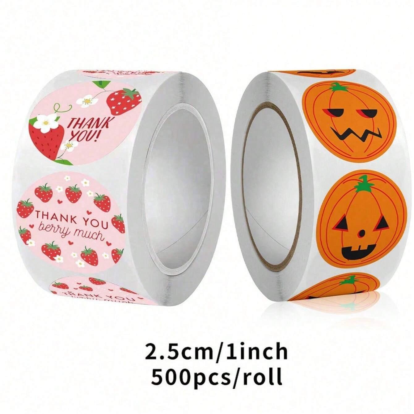 500 Sheets Strawberry Thank You Stickers, Non-Stick Seal Stickers, Fruit Decorative Stickers, Ideal for Birthday Gifts, Party Cakes, Back-To-School Season