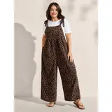 BloomChic Plus Size Women's Sleeveless Leopard Print Relaxed Fit Overalls - Shirred Shoulder Straps, Pockets, Stretch Fabric, Machine Washable Stylish Wear, M-6X, Relaxed Fit Overall，SohoChic