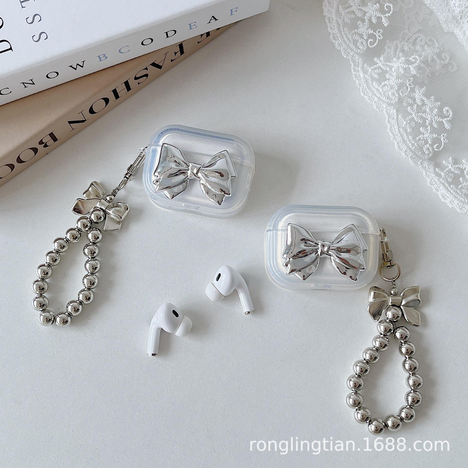 Korean-style electroplated bow chain phantom earphone case suitable for Apple AirPods 1/2 generation Pro2 earphone covers