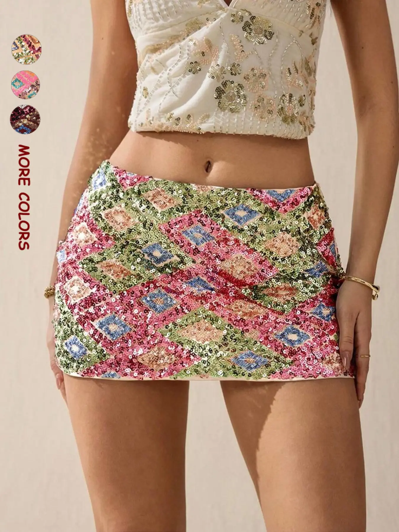 Millennial Style Sequin Flower Embroidery Low Waist Mini Club Skirt, Beach Party Skirt, Perfect for Vacation, Night Out, Ibiza Vibes, Beach Wear