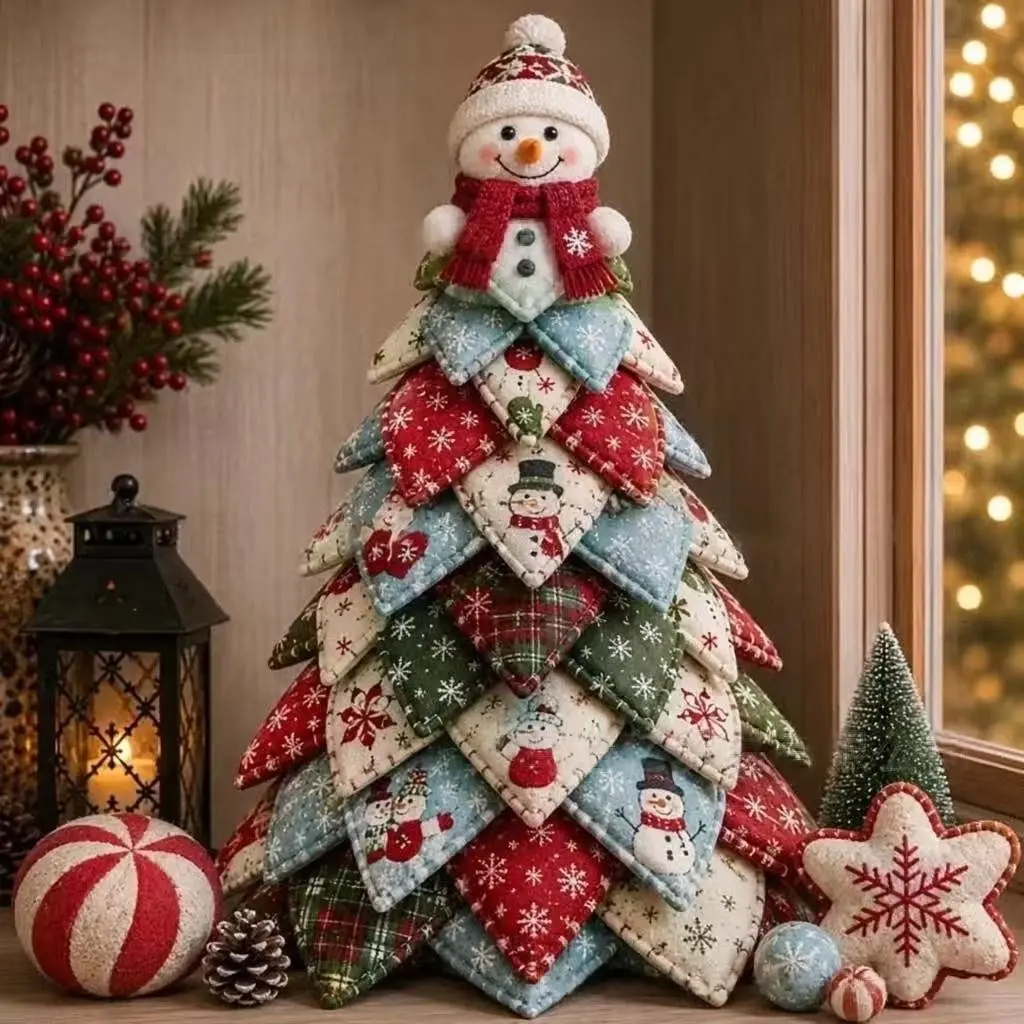 DIY Quilted Christmas Tree Kit, Handmade Fabric Holiday Desktop Decoration, Festive Craft Set, Perfect for Seasonal Decorations