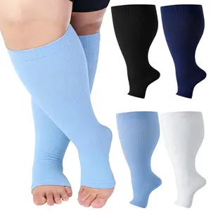 Plus Size Open Toe Compression Socks for Men and Women, 15-20mmHg, Wide Calf Knee High Toeless Stockings, Graduated Compression, Relief for Edema, Varicose Veins & Circulation Protection sport
