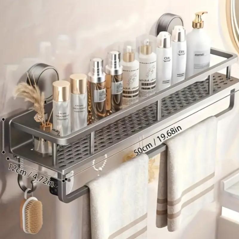 Multifunctional Rust-Resistant Shower Rack with Towel Hook, Space Saving Bathroom Organizer, Bathroom Organizing Accessories, No Drilling Installation Required