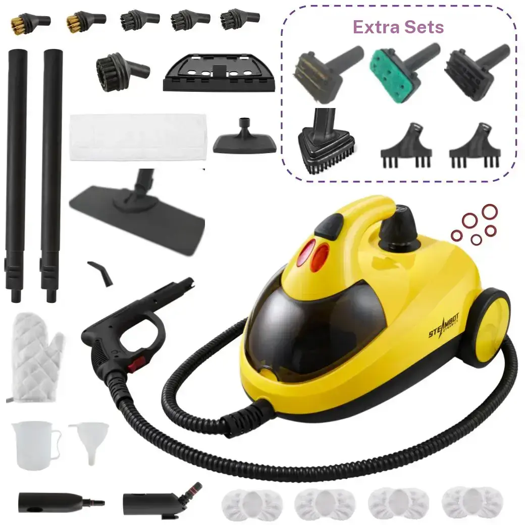 STEAMBOT Steam Cleaner with BBQ Brush Set, High Pressure Steam,2L Large Water Tank,33 Accessories, Heavy Duty Steamer, Chemical Free, Deep Cleaning for House, Grout, Kitchen, Bathroom, Car Detailing, Grime & Grease, Multi Purpose Cleaning Steamer