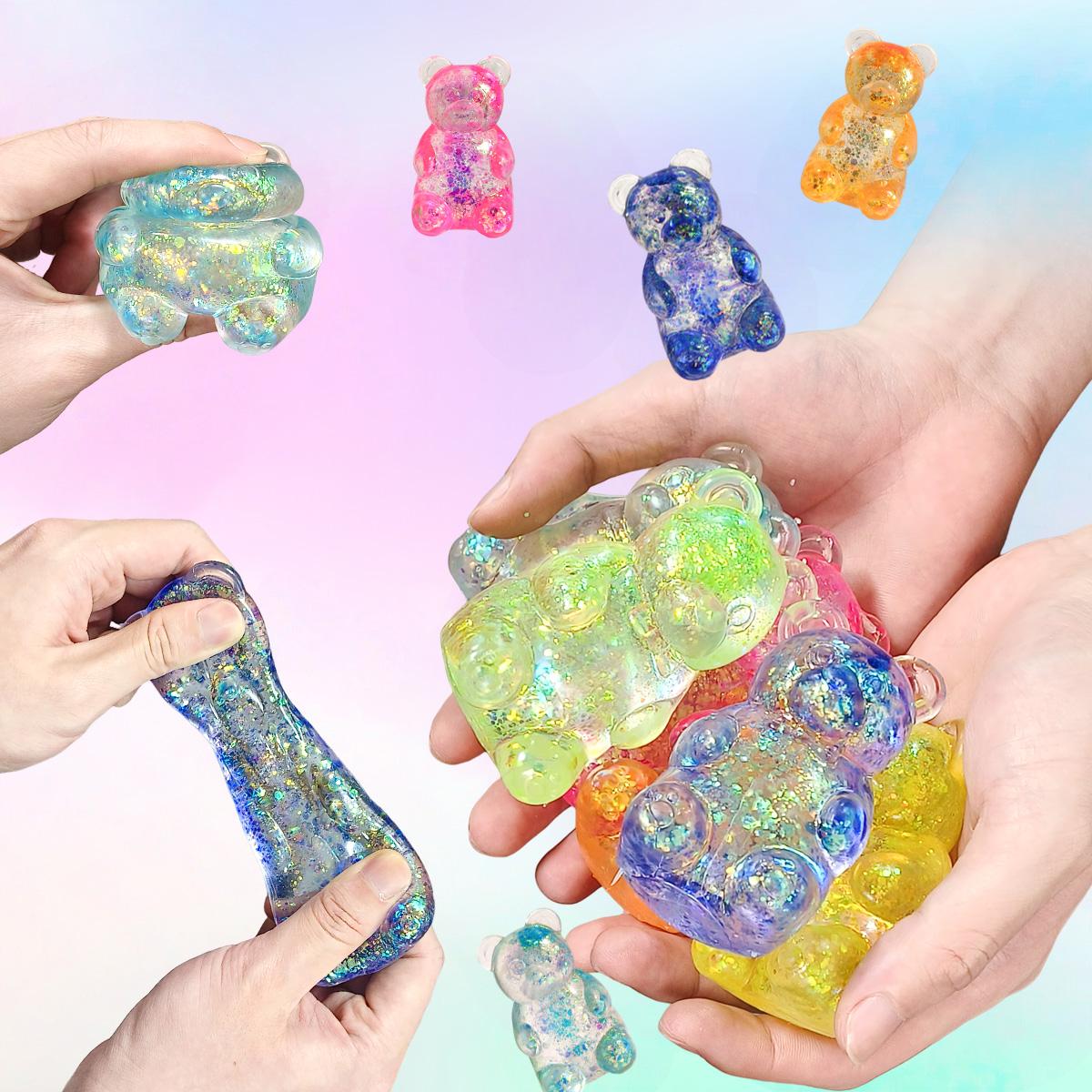 1/4pcs Gummy Bear Squish Fidget Toys Stress Balls for Kids ,Squish Sugar Ball Sensory Toys, Party Favors for Kids Squeeze Toy, Stress Relief Toy Squeeze Ball, Easter Basket Stuffers