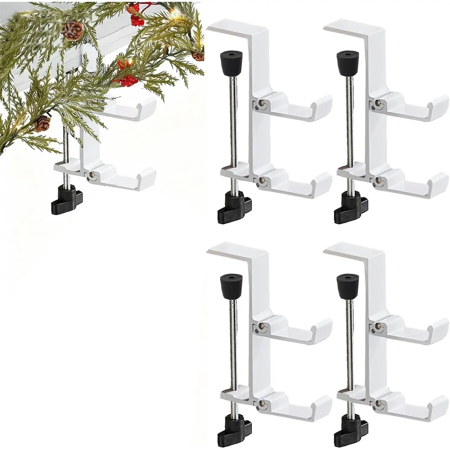 Fireplace Stocking and Garland Hanger, 2 in 1 Mantel Hanger for Garland, Fireplace Stocking Holders for Mantle Garland Hooks for Xmas Holiday Home Party Decoration,Fits 0.31”-3.9”Mantles (White, 4)