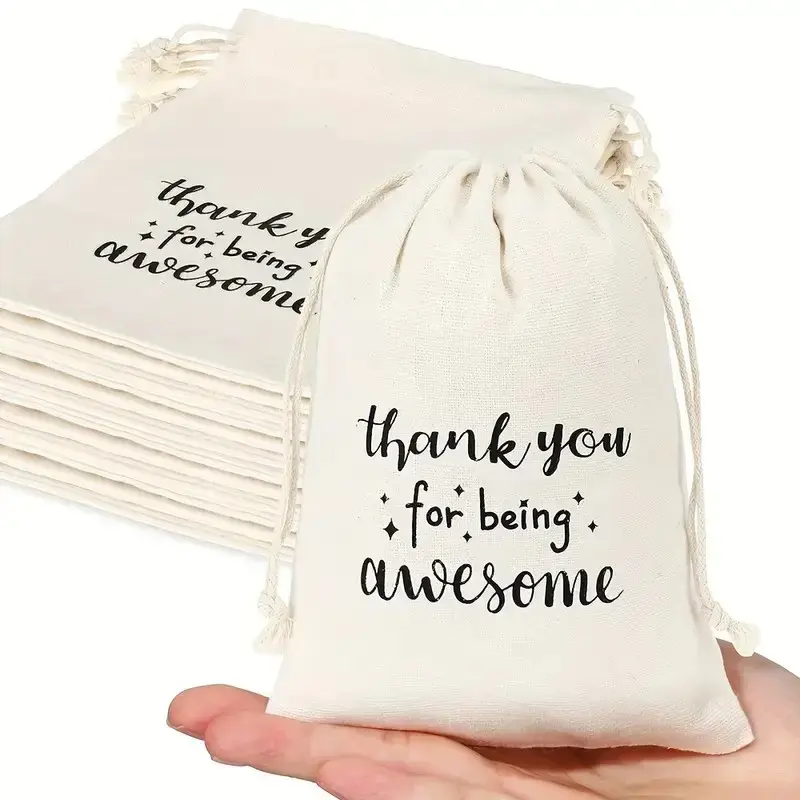 12 pcs drawstring gift bags for family, employees, colleagues, and classmates, "Thank You for Being So Awesome" bags, Thanksgiving & Christmas drawstring gift bags
