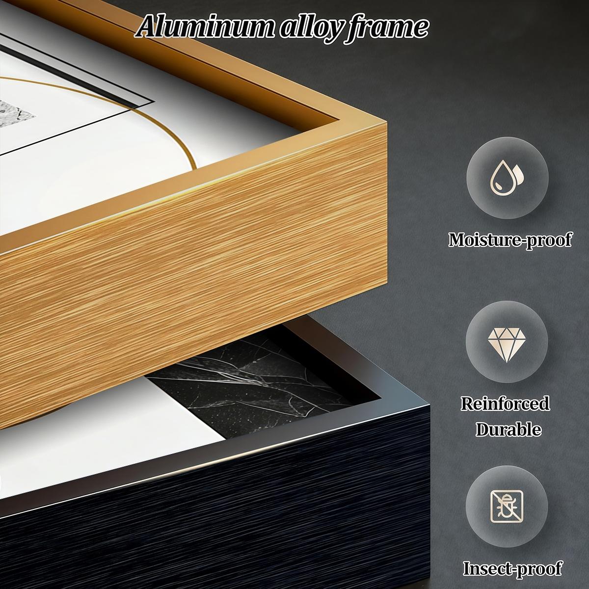 3 Counts Aluminum Alloy Framed Painting, Geometric Gold And Grey Abstract Art, Home Decoration For Living Room, Bedroom, Office, Restaurant, Hallway Wall Decor, Odorless Print Artwork, Luxury Perfect Gift For Friends And Family