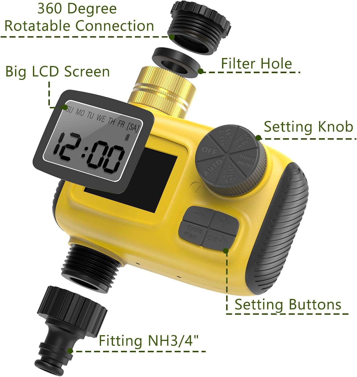 TRJZWA Water Timer with LCD Display, 2025 Latest Automatic Watering System with 3 Separate Watering Programmes, Irrigation Timer with Child Lock/Rain Delay Function for Garden Watering/Pool Filling