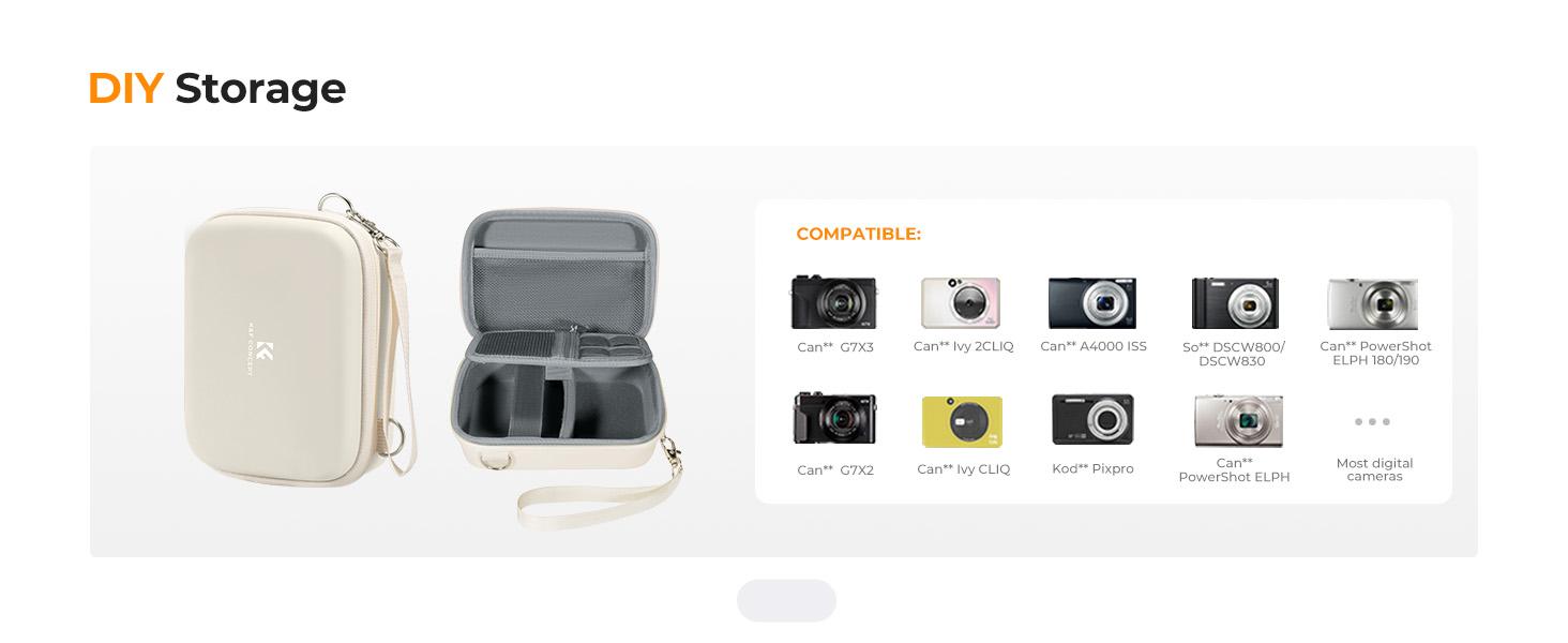 K&F CONCEPT Digital Small Camera Case, Compact Waterproof Small Camera Bag, Lightweight Camera Sling Bag for CCD/Sony DSCW800/DSCW830/Canon PowerShot - Beige