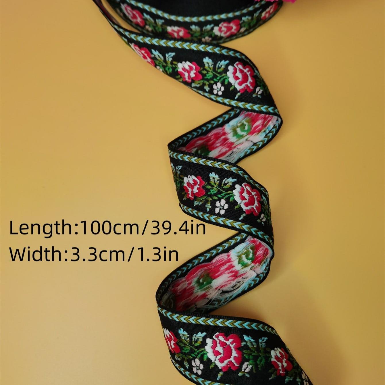 1 Meter Rose Pattern Embroidered Ribbon, Bohemian Style, Ideal for Clothing, Accessories, Shoes, Hats, DIY Decorations, Sewing Supplies