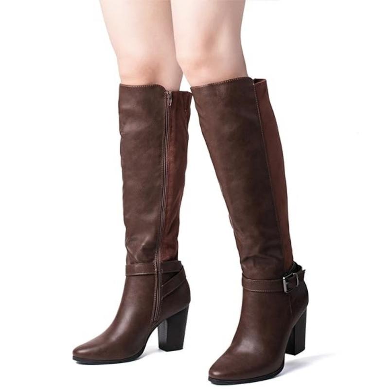 Women's Heeled Knee High Boots Zip Up High Chunky Heeled Boots