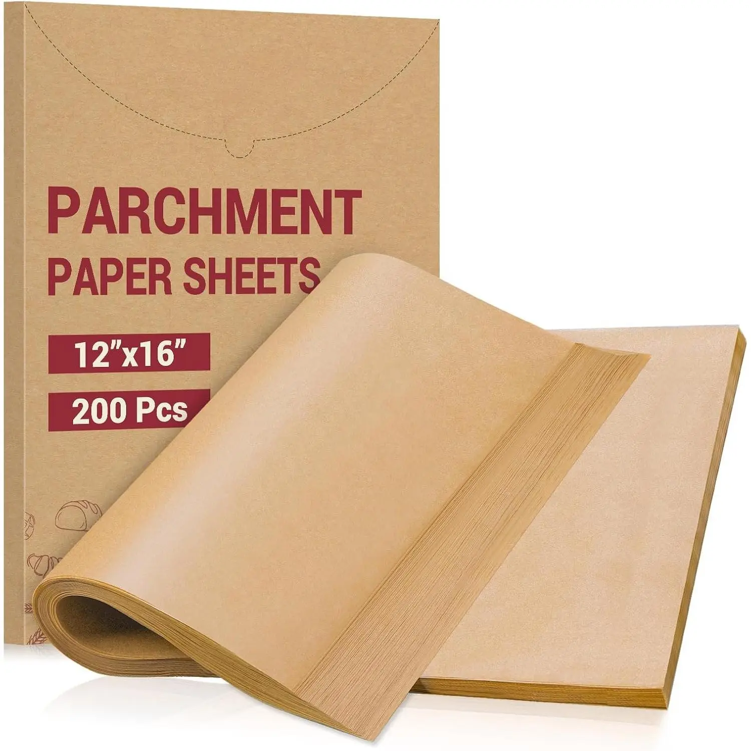 200 count 12x16 Inch Unbleached  Paper Sheets for Baking, Pre-Cut, Non-Stick  Paper for Baking, Cooking, Grilling, Air Fryer, Half Sheet Baking Sheets for Baking Cookies, Cooking, Oven