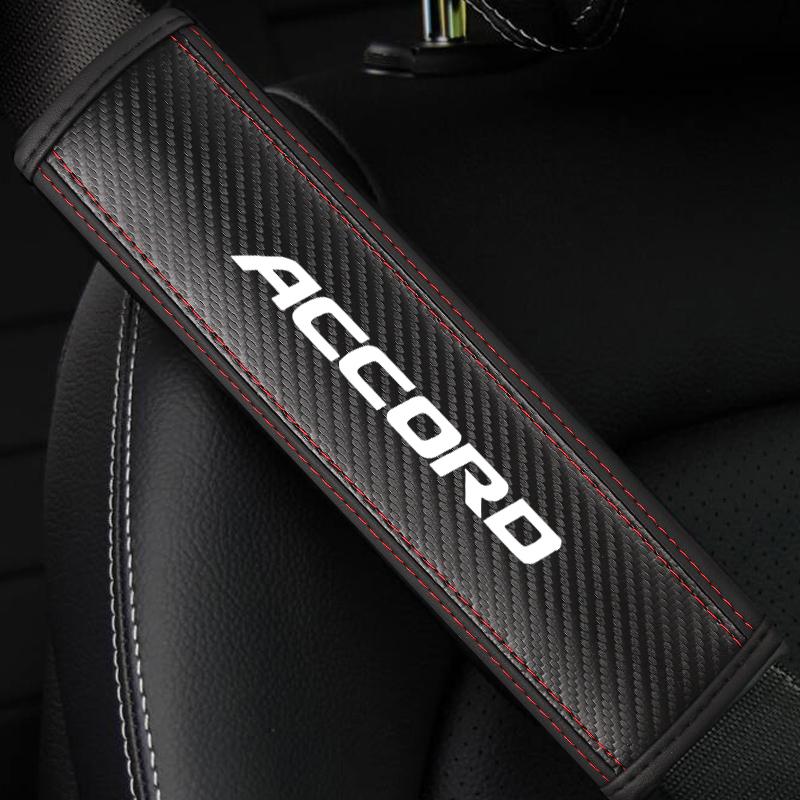 Honda Accord Seat Belt Shoulder Cover, PU Leather & Carbon Fiber Stripes, Enhances Driving Comfort, Available in 1pc/2pcs, Car Interior Accessory
