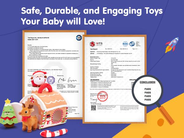 hahaland My First Christmas Gingerbread House Cottage Toy Set for Baby 6-18 Months Musical & Sensory Plush Toys with Santa Reindeer Rattles Early Learning Development 7-Piece Holiday Gift