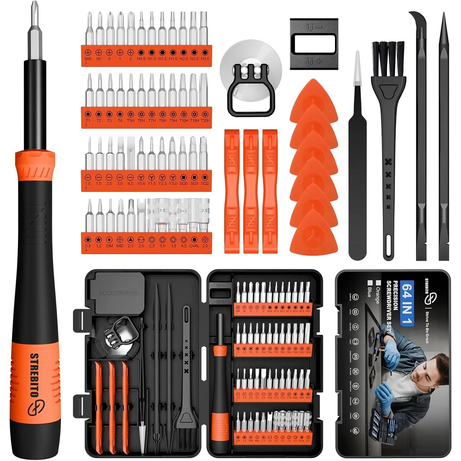 Screwdriver Set 64 in 1 Screwdriver Set with Torx| Triwing, Pentalobe, Gamebit, Repair Tool Kit for Computer, PC, Laptop, Phone, PS5, XBOX, Switch, Watch,