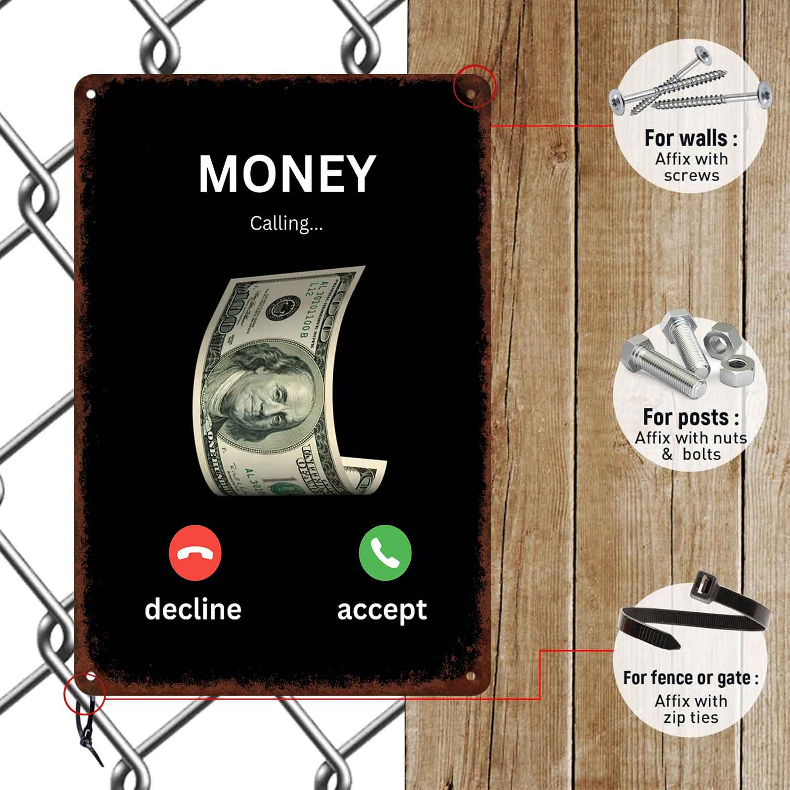 Laser-Etched Full Metal Decorative Wall Plaque - 8x12 in Aluminium Elevated Custom Engraved Motivational Home Sign, Funny Money Calling Vintage Hustle Quote Decor for Office, Home Decor Products, Room Accessories, Custom Engraved Home Signs