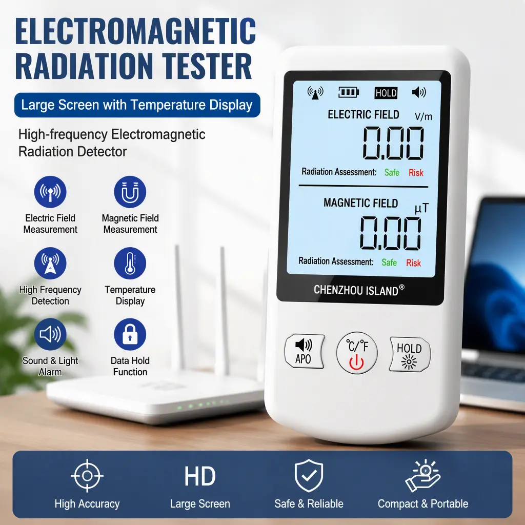 Portable Digital EMF Tester, Electromagnetic Radiation Detector, Measure Electric Field & Magnetic Field with Temperature Reading for Home Appliances