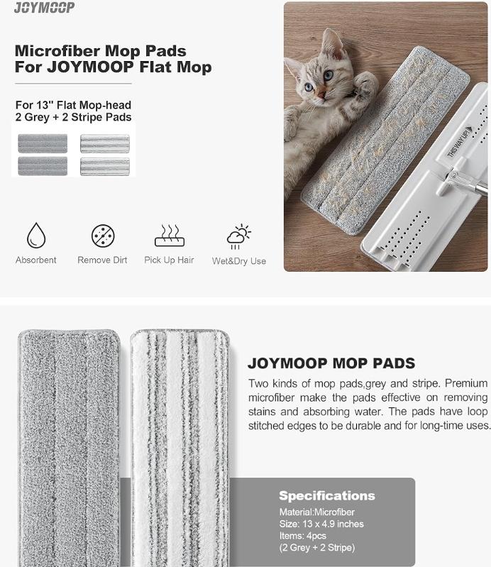 JOYMOOP Flat Mop Pads Microfiber Mop Cleaning Pads Washable Pads Mop Cleaning Pads Combo