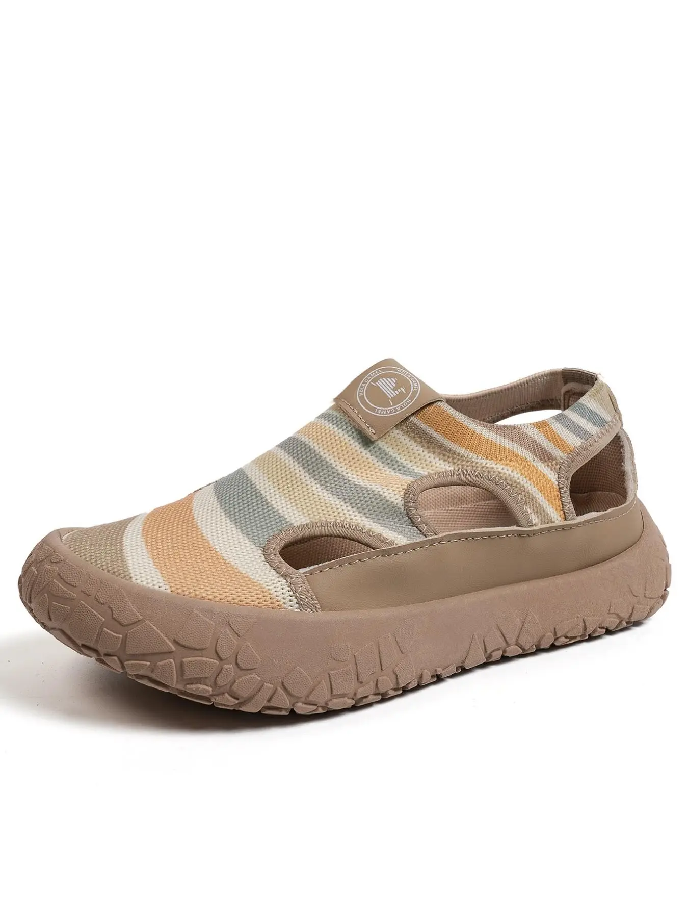 Rainbow Stripe Flyknit Sandals for Women, Breathable Hollow Out Soft Sole, Comfortable Summer Lazy Shoes, Non-Tiring Footwear, Casual Summer Shoes