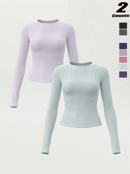 New Spring Autumn Women's Slim-Fit Long Sleeve T-Shirt, Casual Round Neck Yoga Top, Running Fitness Shirt, Athletic Yoga Shirts, All Seasons Wear