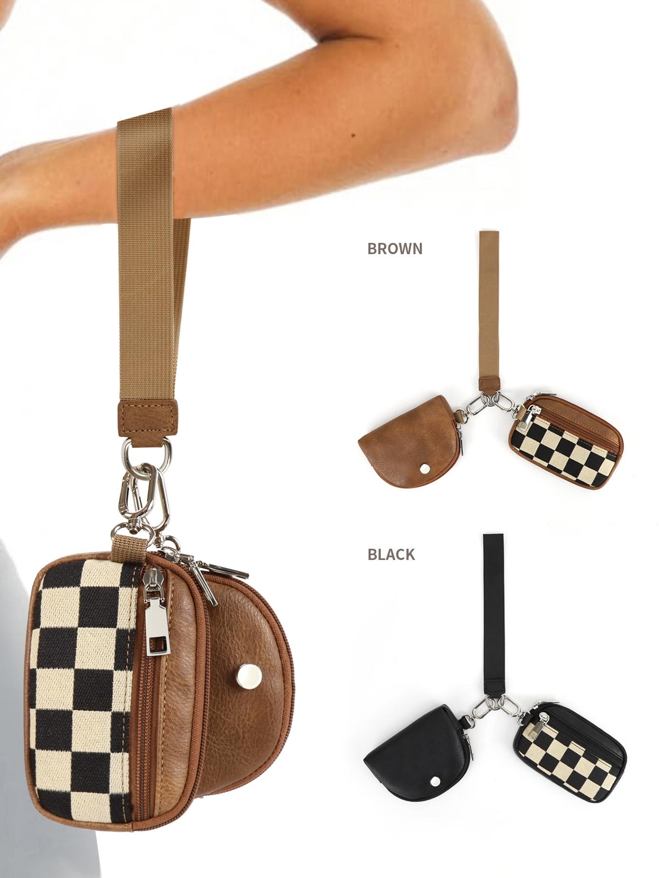 Women's Checkered Pattern Zipper Short Wallet with Detachable Keychain, Casual Versatile 2 in 1 Wristlet Wallet, Trendy All-match Card Holder for Daily Use, Card Holder Organizer