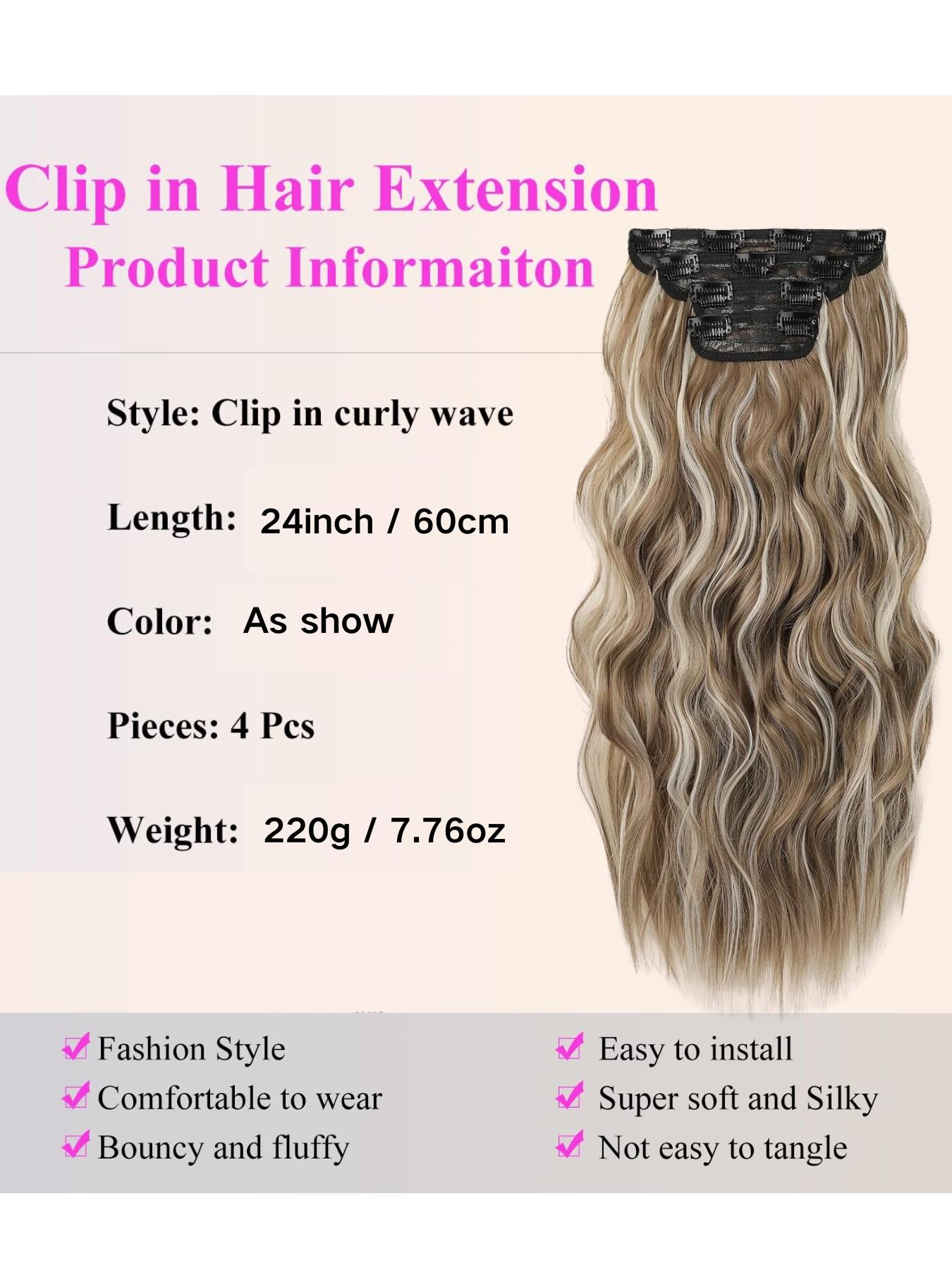 Clip in Hair Extensions - 4 PCS Long Wavy Thick Highlighted Clip in ...