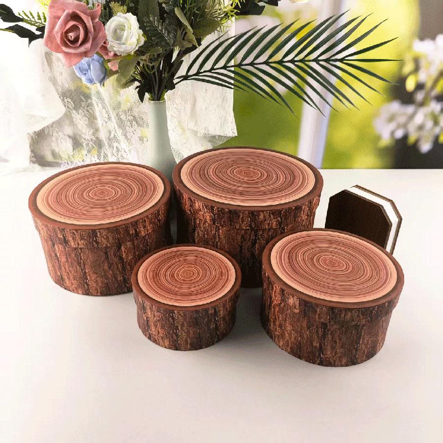 4 Piece Brown Vintage Wood Grain Round Nested Gift Box Set Oval Packaging with Lids Perfect for Birthdays,Christmas,Mother's Day ,Weddings,Valentine's Day and Graduation & Anniversaries