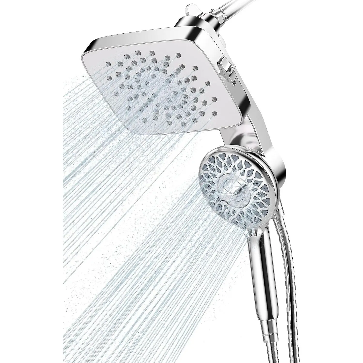 Dual Shower Head with Magnetic Handheld, Chrome | Rain Shower Combo, 2-in-1 Fixed & Detachable, Multiple Spray Modes, Built-in Magnet Dock, 6ft Hose