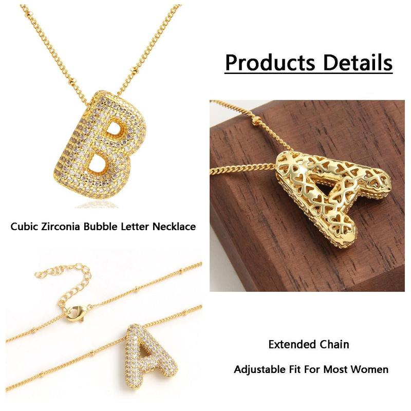 Bubble Letter Necklace with CZ - Trendy Initial Necklace, Necklace for Women Men