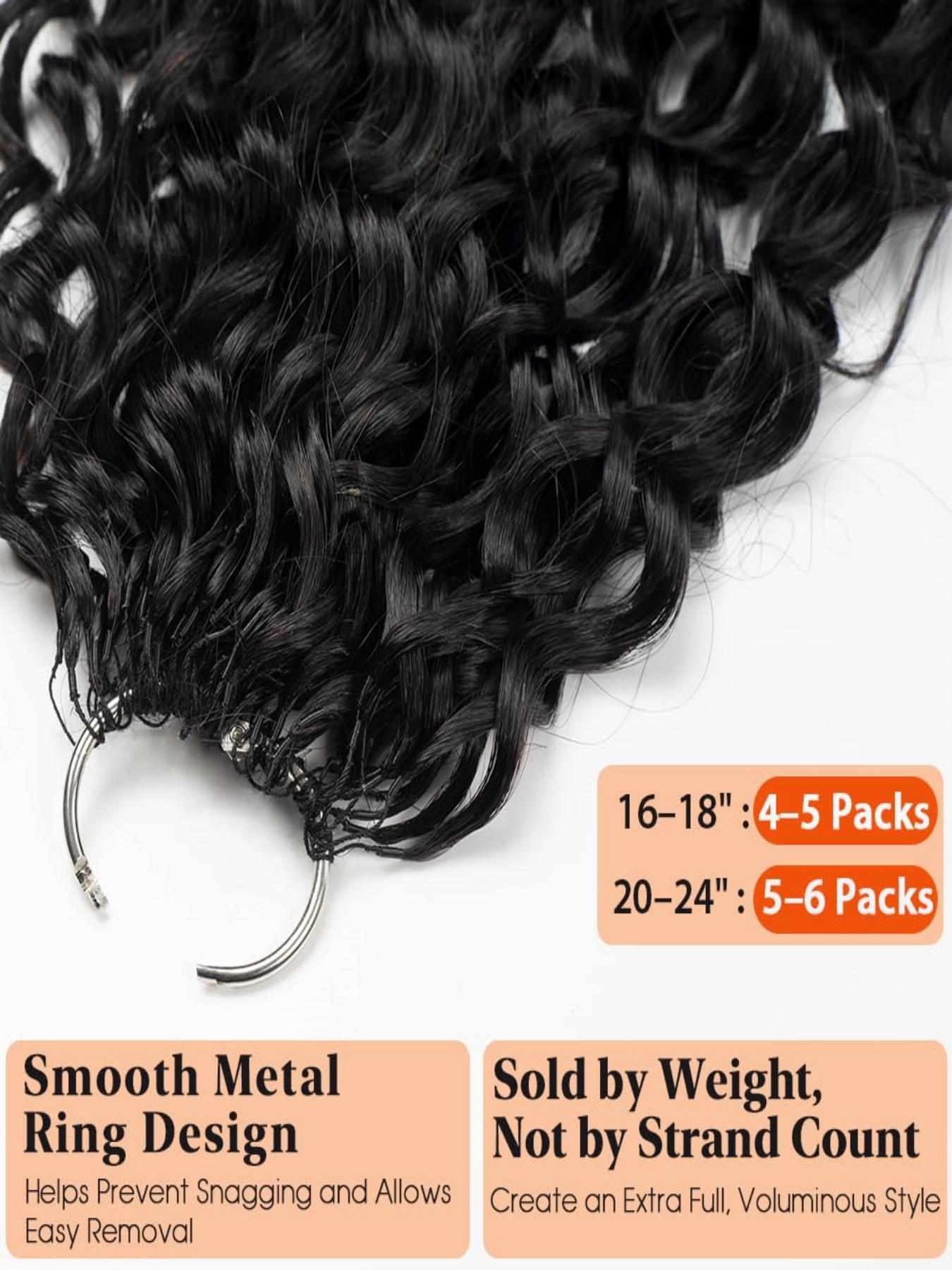 18-inch, 60g Water Wave Feather Crochet Human Hair Extensions — Curl-Retaining, Tangle-Free, Pre-Looped Micro-Bundles; Reusable Crochet Braiding Hair Suitable for Women of All Skin Tones.