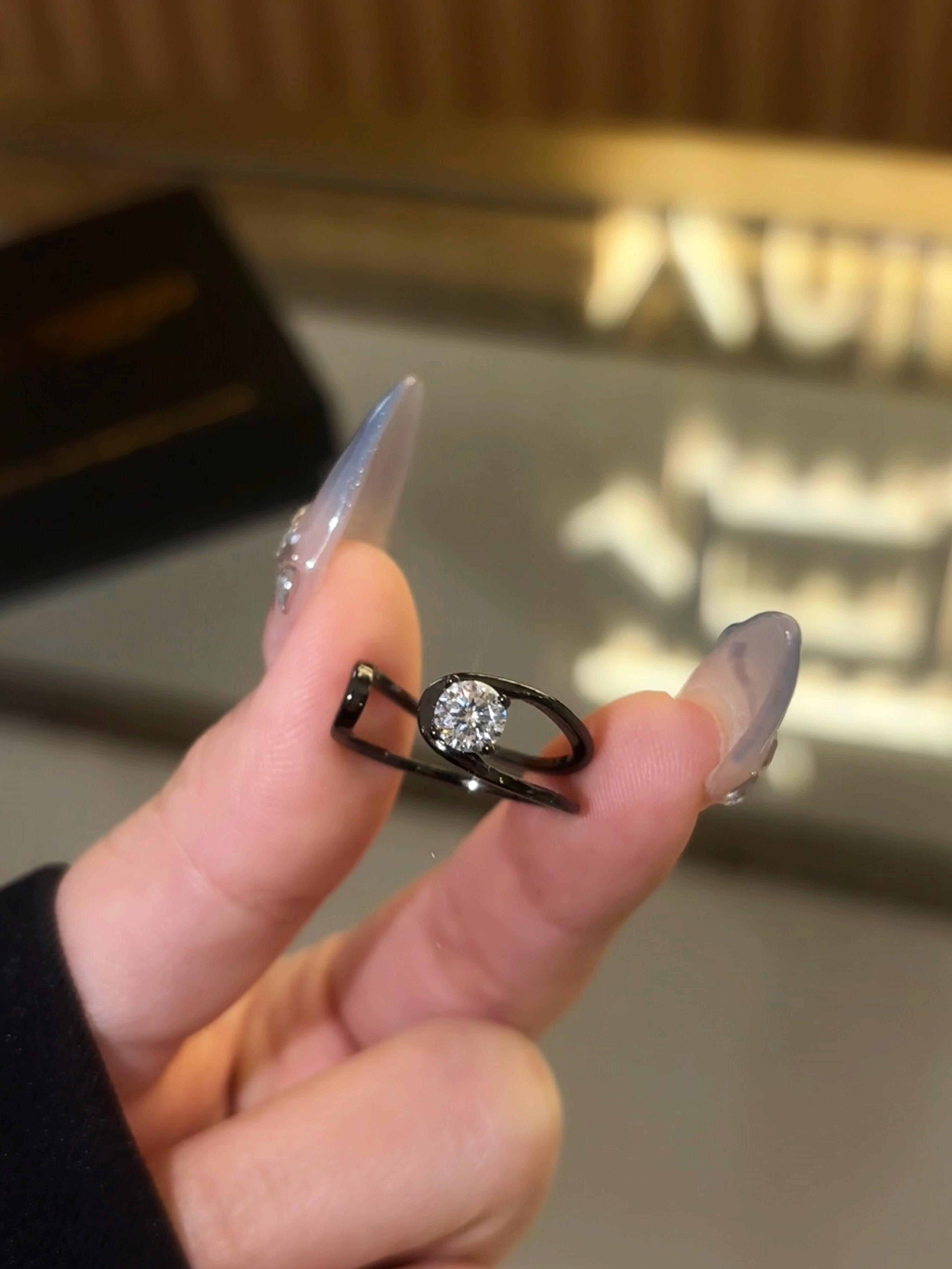 【#384 Dark Glamour】Unique Black Synthetic Moissanite Rings in 925 Sterling Silver 1/2CT