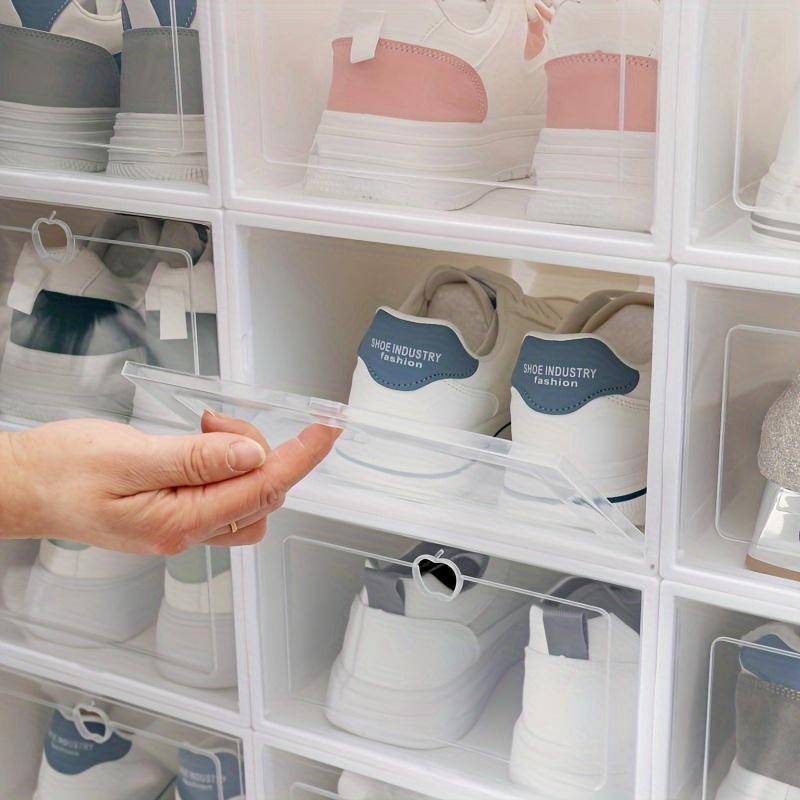 12 Pcs Clear Shoe Boxes, Space-Saving Shoe Organizer, Foldable & Stackable Storage Containers, Dustproof Transparent Shoe Organizers with Dividers for Shoe Store, Dorm, Bedroom, Home, Entryway, Closet Organization, Easy Storage & Portable