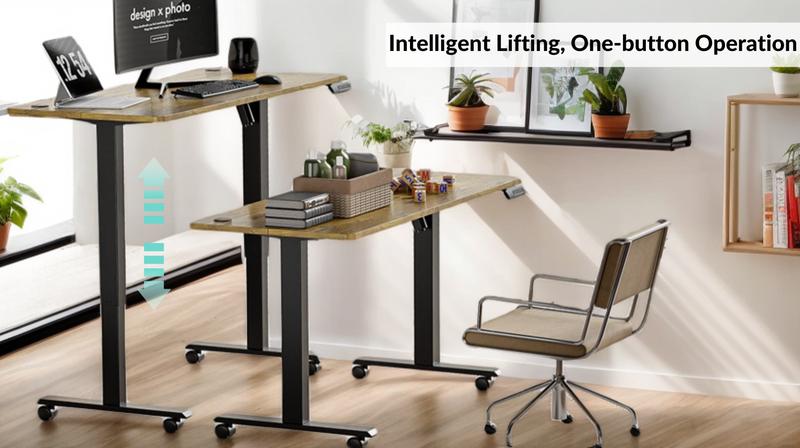 63"x55"x24" Electric L-shaped Standing Desk Computer Table with Mouse Pad Corner Sit-stand Desk for Home Office Gaming Room, 28"H-46"H Height Adjustable Spacious Desktop, 2 Pre-set Memory Height Headphone Hook Cable Management, Multiple Monitors