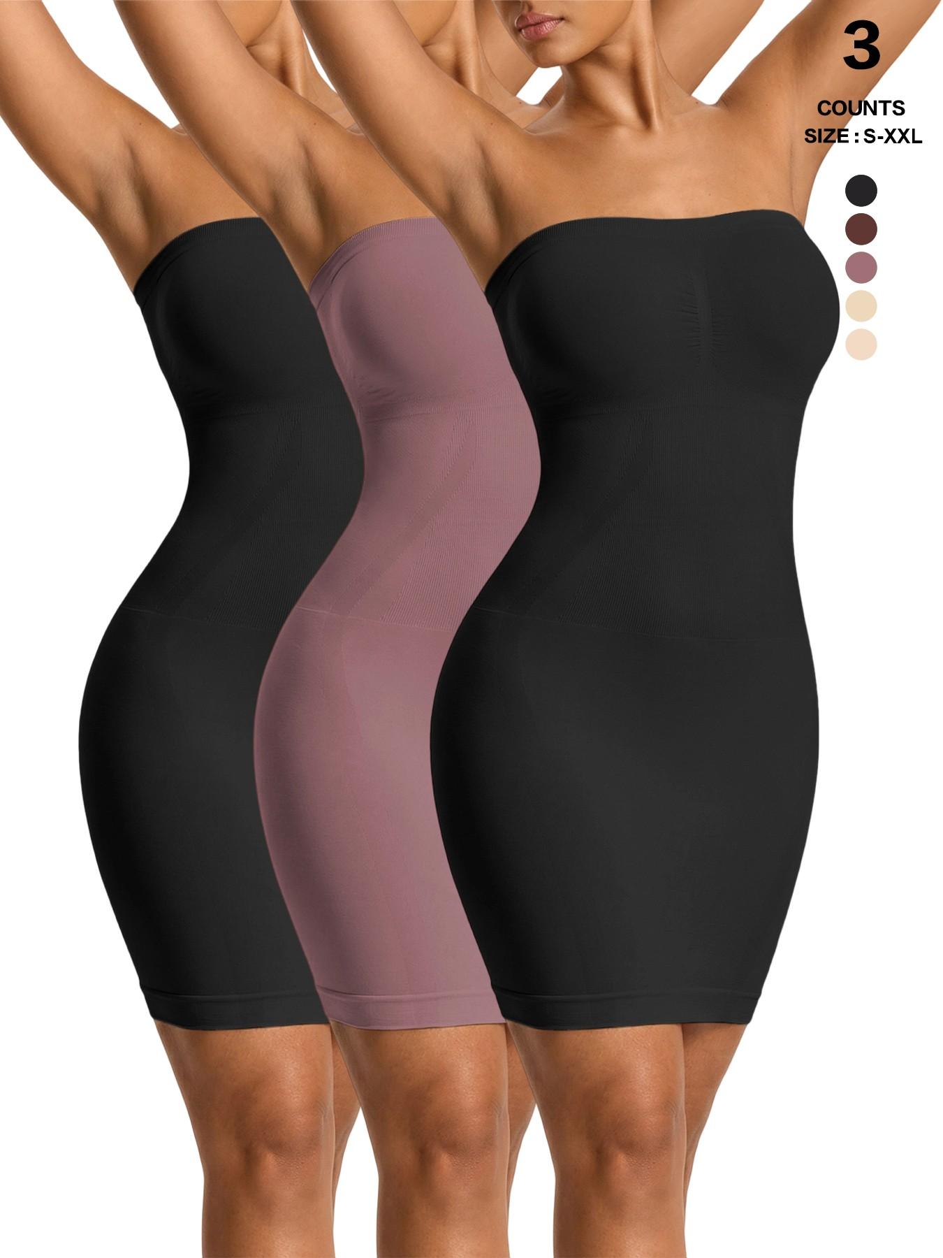 Seamless Strapless Shapewear Slip Dress, Waist Tummy Control Body Shaper, Casual Y-Type Design, All Seasons, Plain Surface, Regular Length