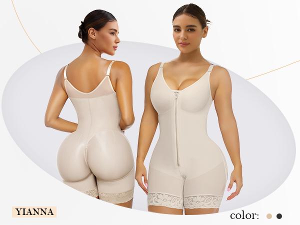 YIANNA Fajas Colombianas shapewear for Women Tummy Control Butt Lifter Shaper with Zipper Crotch detachable shoulder strap