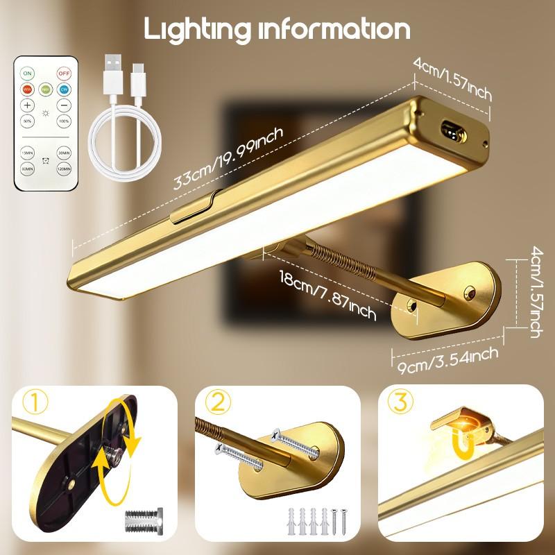 Adjustable Light Picture Lamp with Controller and Timer, USB Rechargeable Wall Lamp for Mural Art Gallery Painting Portrait Walls, Picture Lights