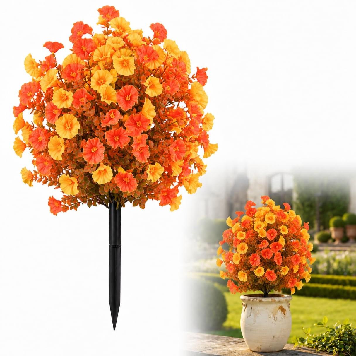 1 Pack Fall Artificial Morning Glory Topiary Balls with Ground Stakes, UV Resistant Waterproof Fade-Proof, Autumn Halloween Thanksgiving Decor for Porch Planters Garden Pathway Fence Outdoor Decor, Artificial Flower Ball