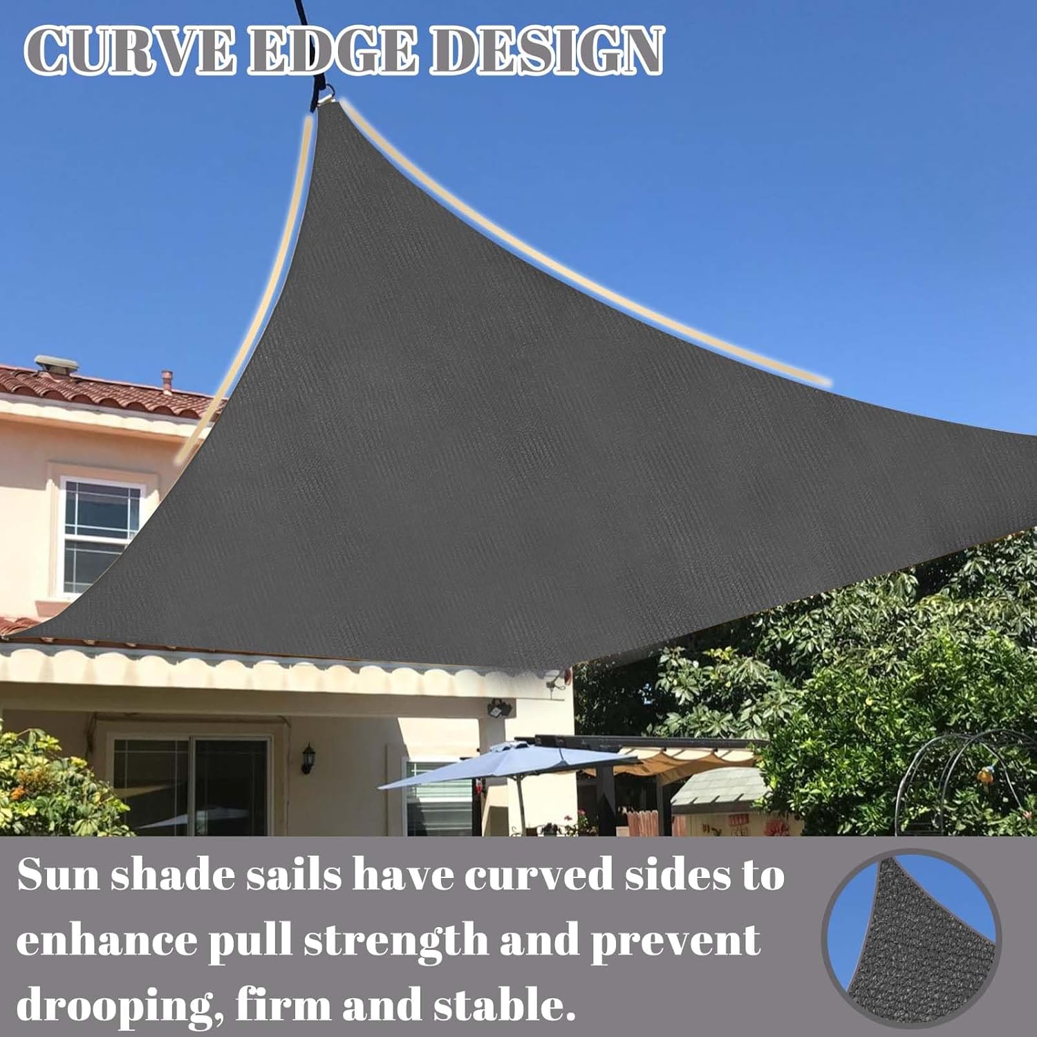 12x16FT Rectangle Outdoor Shade Cloth Sail, Dark Grey Canopy for Patio Backyard Garden