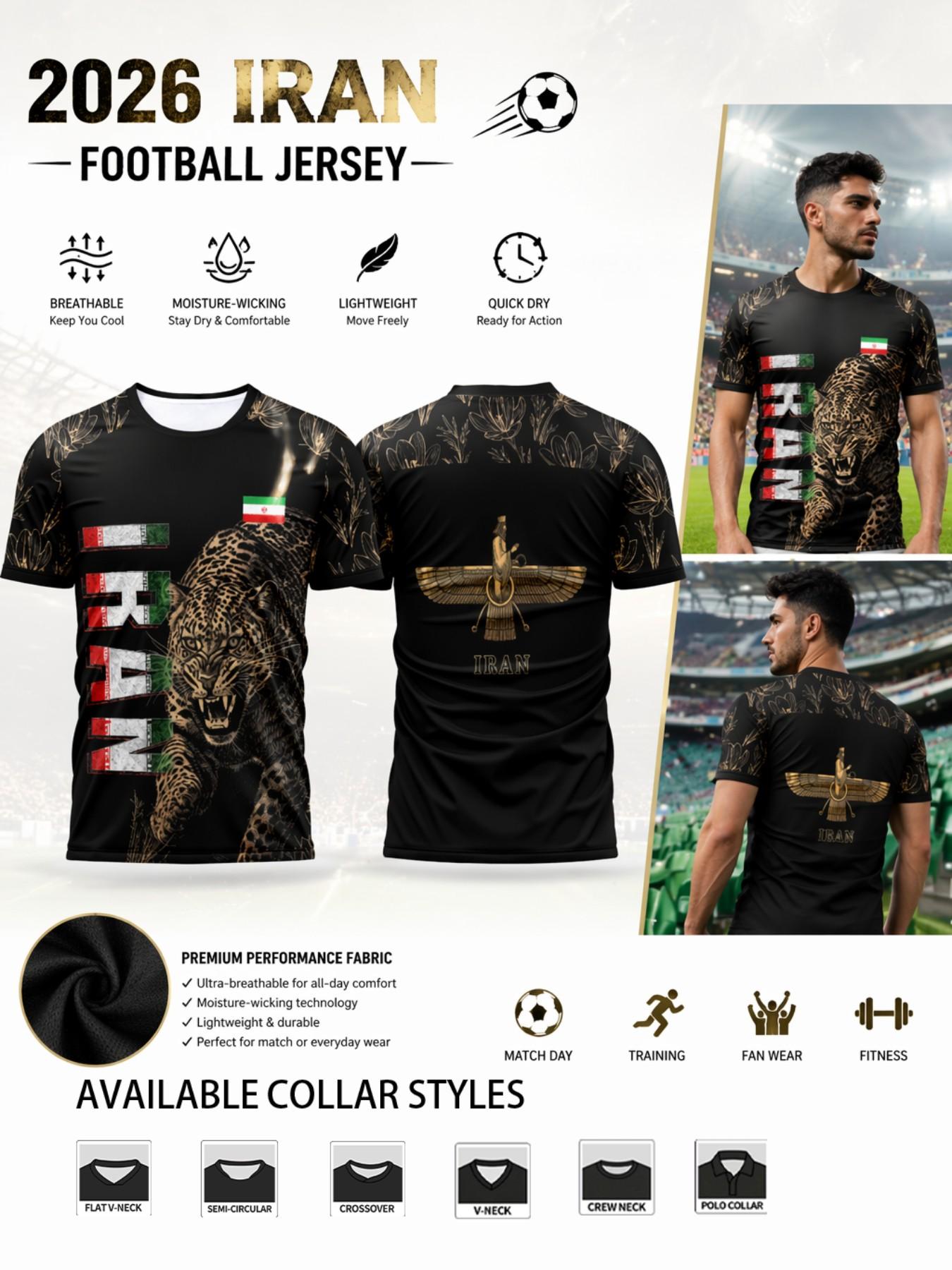 2026 Iran Soccer Jersey, Mesh Wah Bird Print, Quick-Dry Breathable Sportswear, Durable Training Tee for Fans