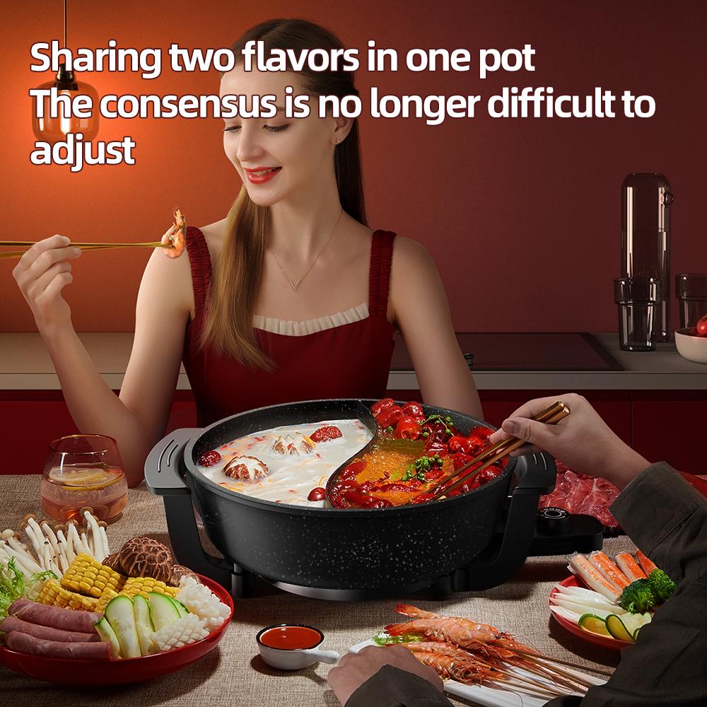 6L Electric Hot Pot, Non-Stick Cooking Pot With Partition, Double-Boiled Pot, Suitable for Hot Pot and Shabu-Shabu,Electric Fondue Pot TikTok Shop Black Friday
